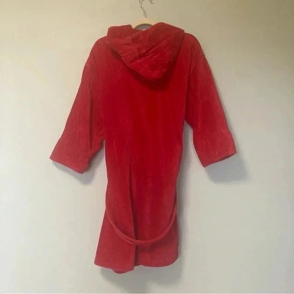 Mirko 100%  natural cotton red bathrobe with hood S/M - Picture 2 of 4